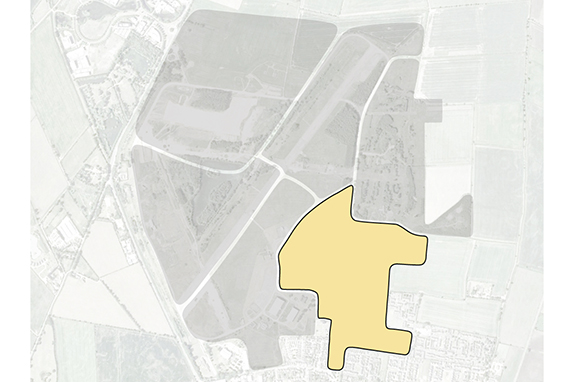 Plan highlighting the Barracks Character Area on the site