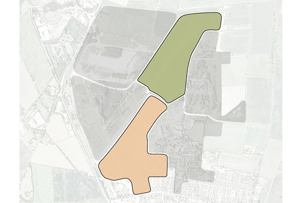 Plan highlighting the Runway Parklands and Middlefield Areas on the site